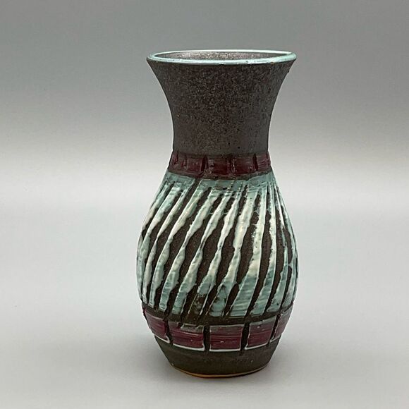 Vintage Italian Lava Glaze Pottery Sgraffito Flared Vase Bitossi MCM - Picture 1 of 10